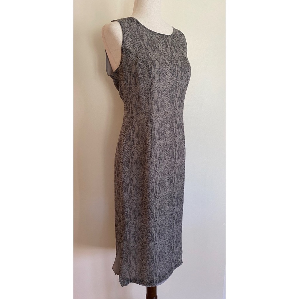 VTG 90s Spencer Jeremy Silk Animal Print Midi Dress Gray Snakeskin Sleeveless M